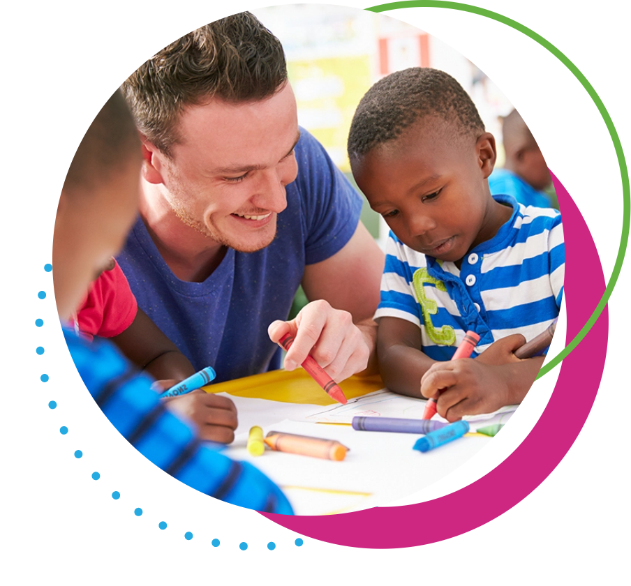 Man with child smiling